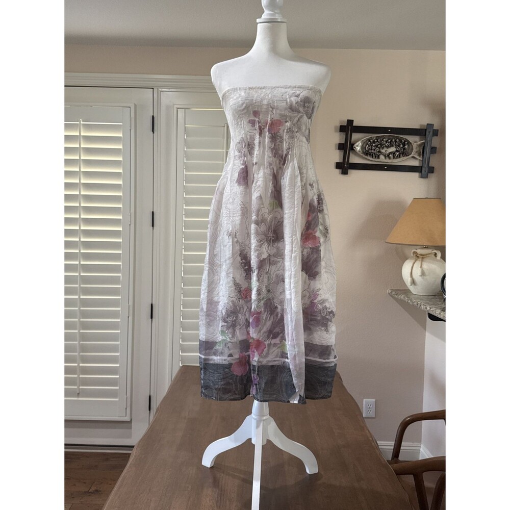 Lapis One Size Floral Strapless Smocked Tube Midi Dress Maxi Skirt 2 Way Boho - Picture 3 of 14